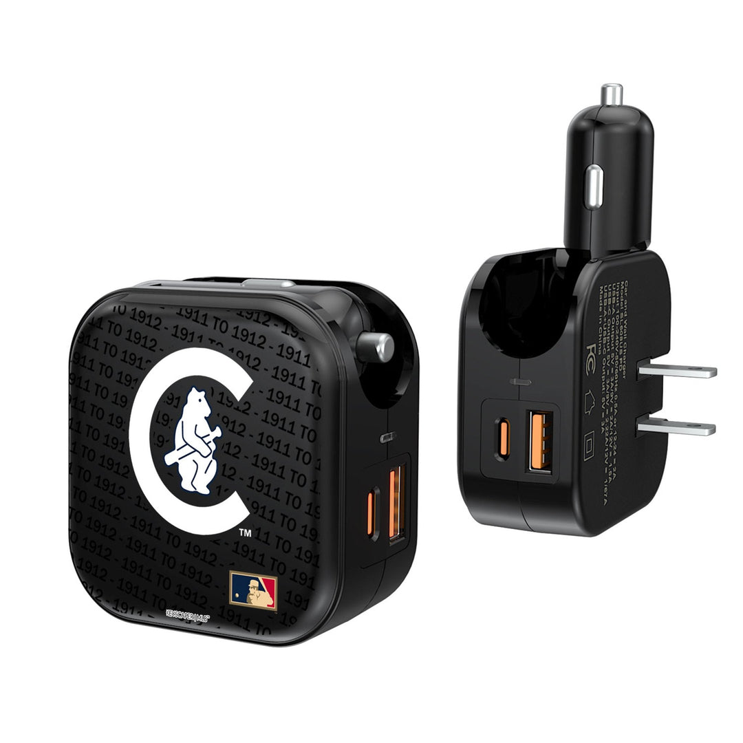 Chicago Cubs 1911-1912 - Cooperstown Collection Text Backdrop 2 in 1 USB A/C Charger Chargers and Powerbanks Keyscaper