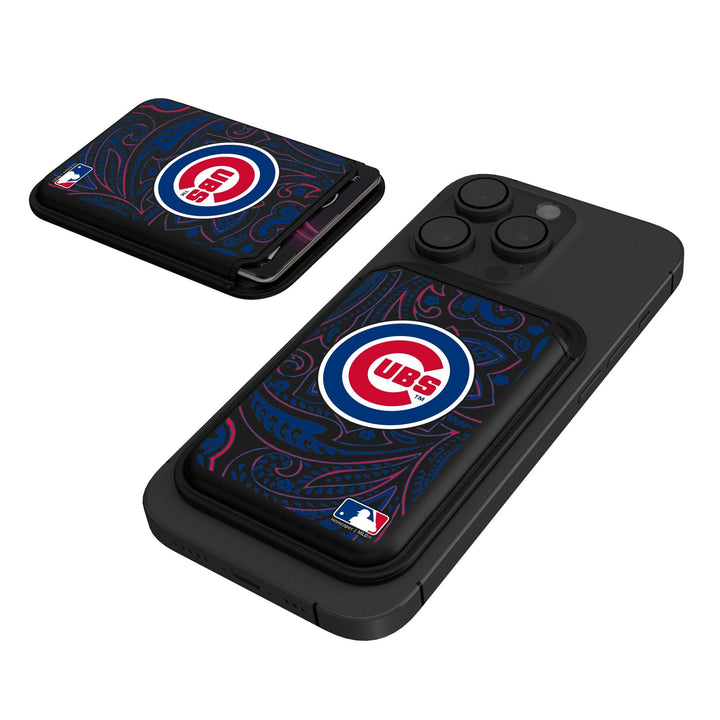 Chicago Cubs Paisley Black Magnetic Credit Card Wallet Mobile Accessories Keyscaper