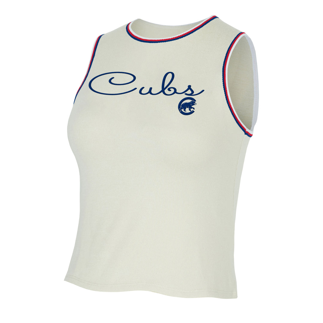 Chicago Cubs Walking Bear Women's Khaki Embroidered Tank Top by College Concepts TANK TOPS COLLEGE CONCEPTS
