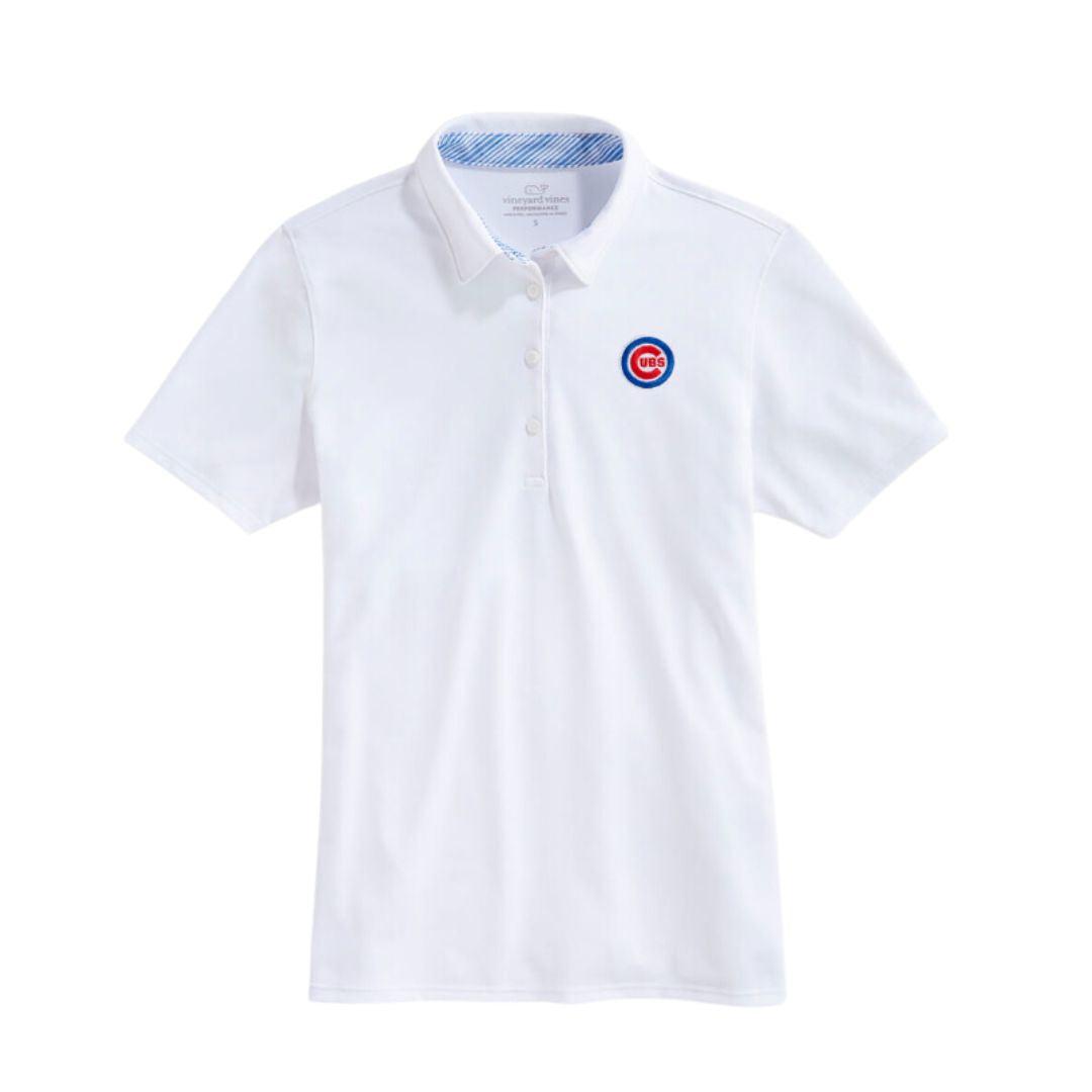 CHICAGO CUBS VINEYARD VINES WOMEN'S BULLSEYE LOGO WHITE POLO