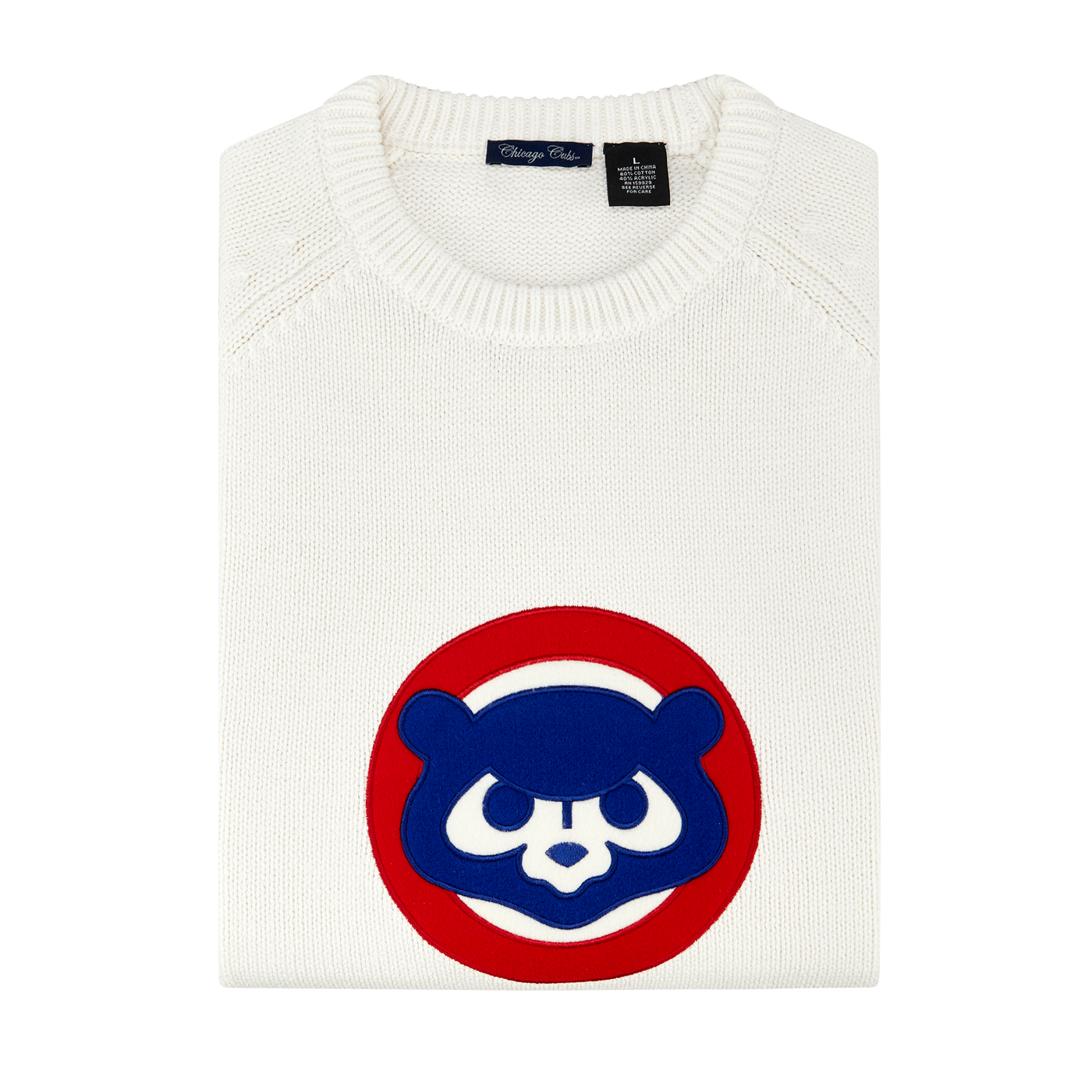 CHICAGO CUBS FULL TURN MEN'S 1984 LOGO WHITE CREW NECK SWEATER