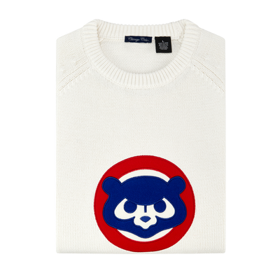 CHICAGO CUBS FULL TURN MEN'S 1984 LOGO WHITE CREW NECK SWEATER