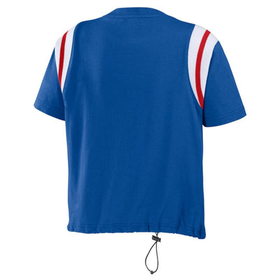 CHICAGO CUBS WEAR BY ERIN ANDREWS WOMEN'S WALKING BEAR LOGO CINCHED ROYAL TEE