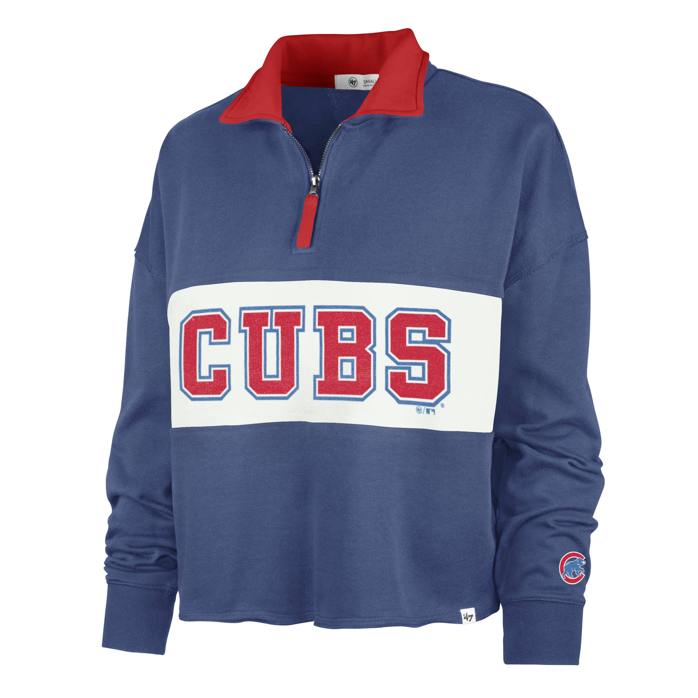 CHICAGO CUBS '47 WOMEN'S WALKING BEAR CADET BLUE QUARTER ZIP SWEATSHIRT