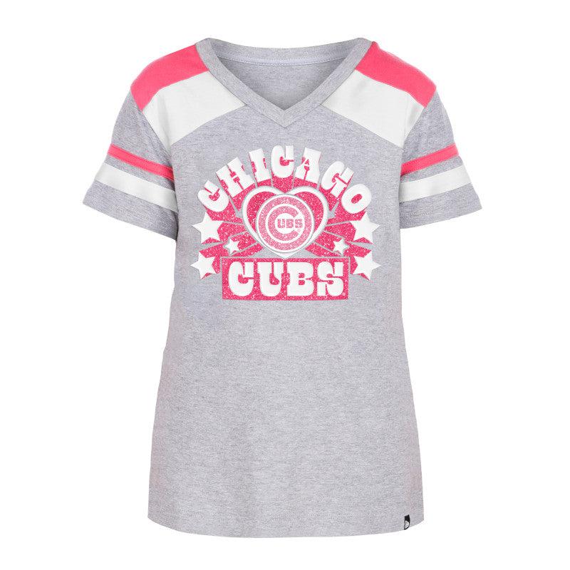 CHICAGO CUBS NEW ERA YOUTH C LOGO PINK HEART TEE