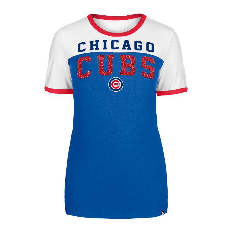 CHICAGO CUBS NEW ERA WOMEN'S BLUE AND WHITE RINGER TEE