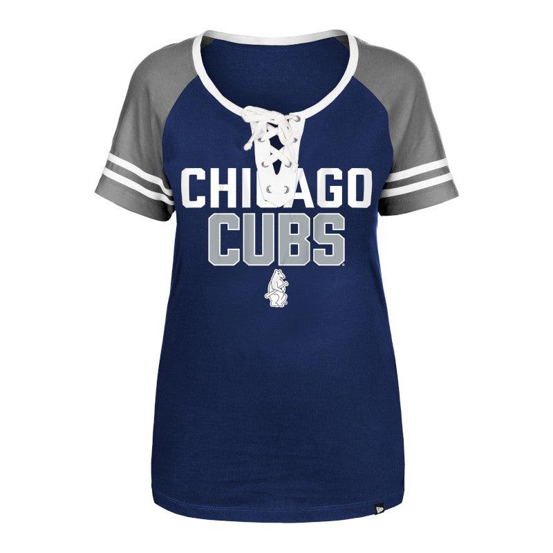 CHICAGO CUBS NEW ERA WOMEN'S 1914 LOGO LACE UP NAVY TEE