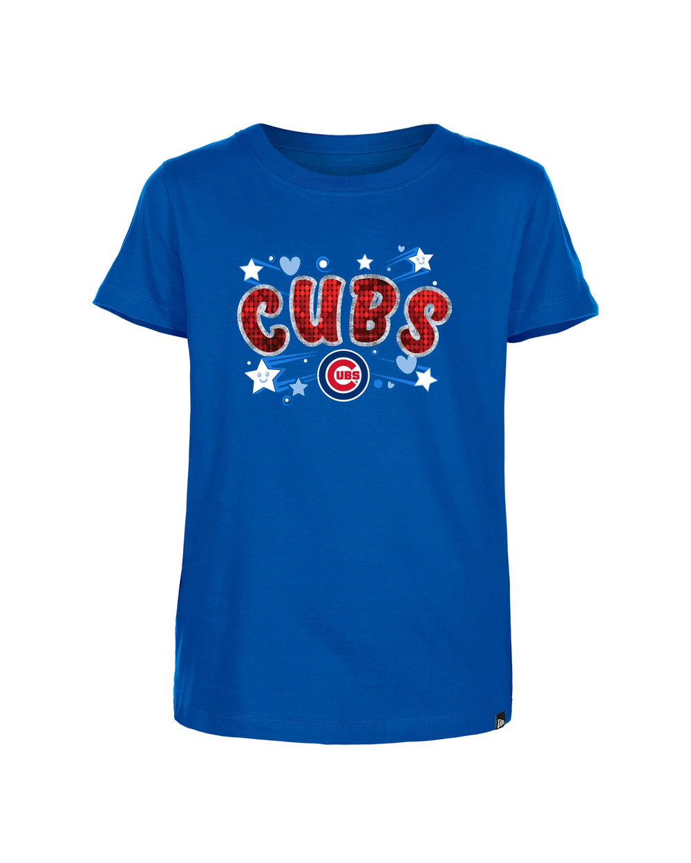 Chicago Cubs Girls Sequin Script Crop Royal Youth Tee by New Era Kids T-Shirt NEW ERA CAP COMPANY INC