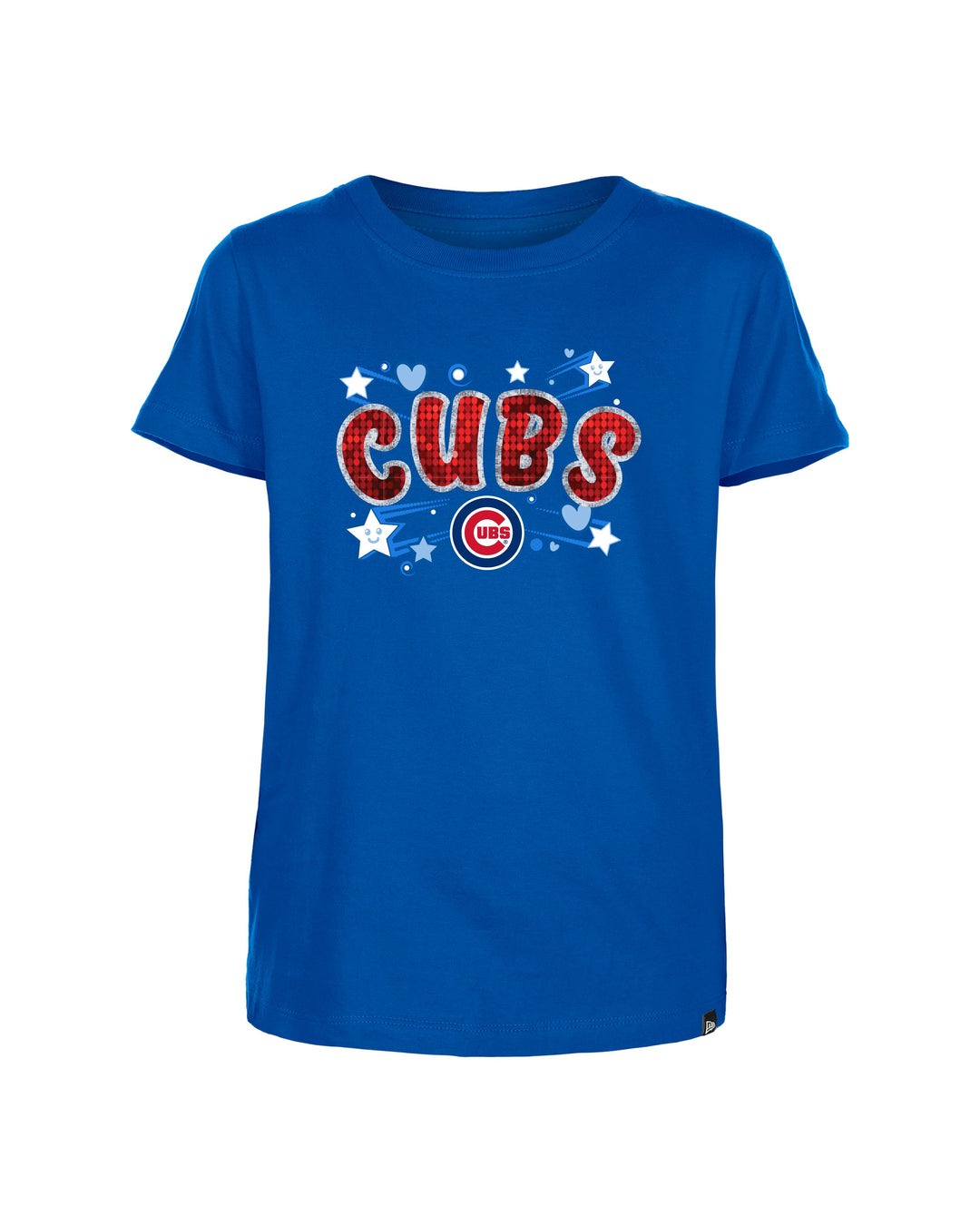 Chicago Cubs Girls Sequin Script Crop Royal Youth Tee by New Era Kids T-Shirt NEW ERA CAP COMPANY INC