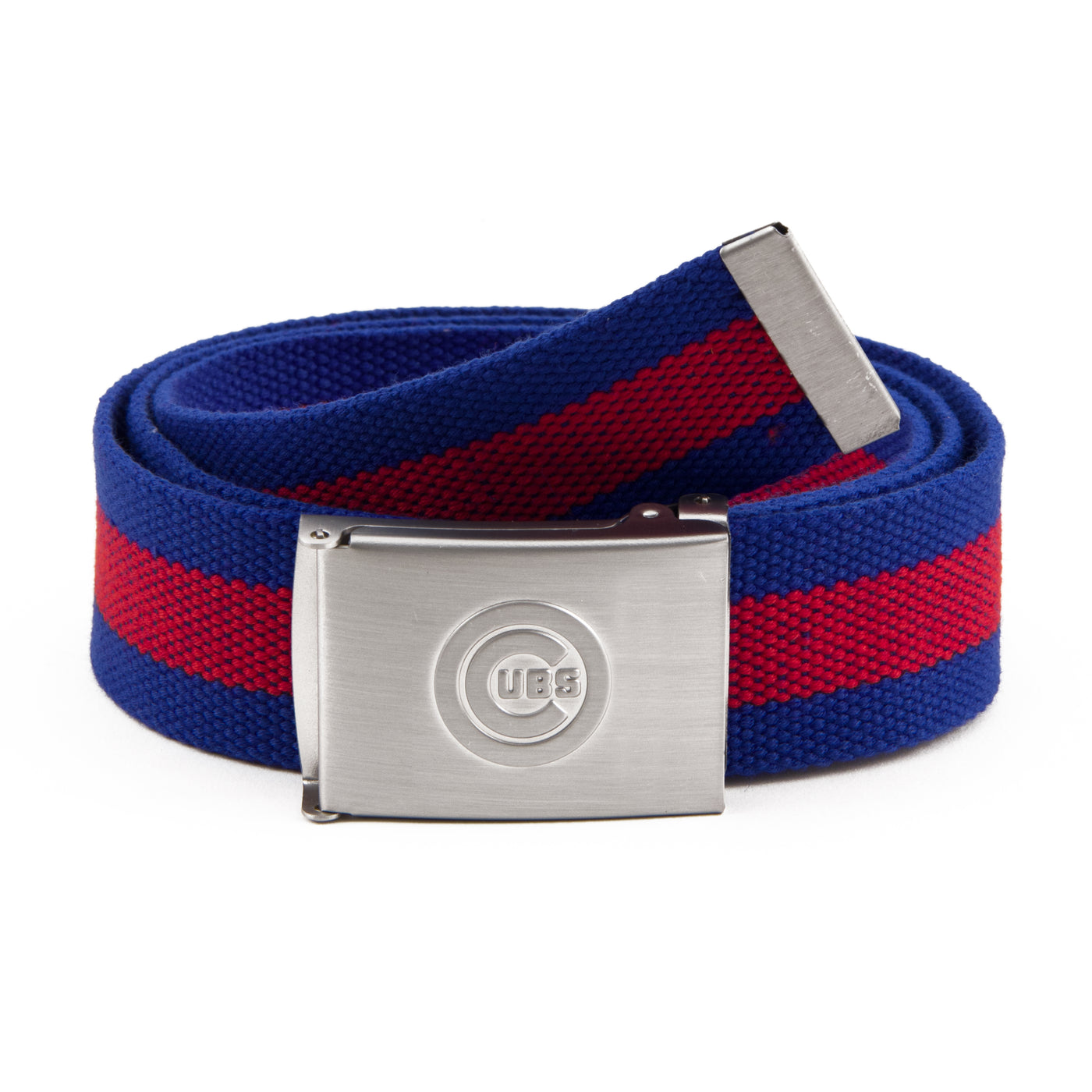 CHICAGO CUBS MEN'S BULLSEYE LOGO RED AND BLUE FABRIC BELT