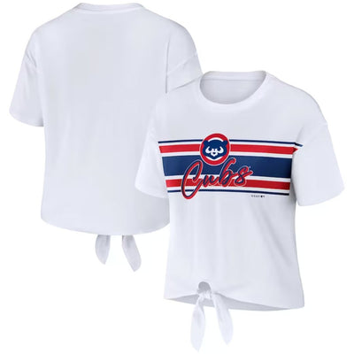 CHICAGO CUBS WEAR BY ERIN ANDREWS WOMEN'S 1984 LOGO TIE FRONT TEE