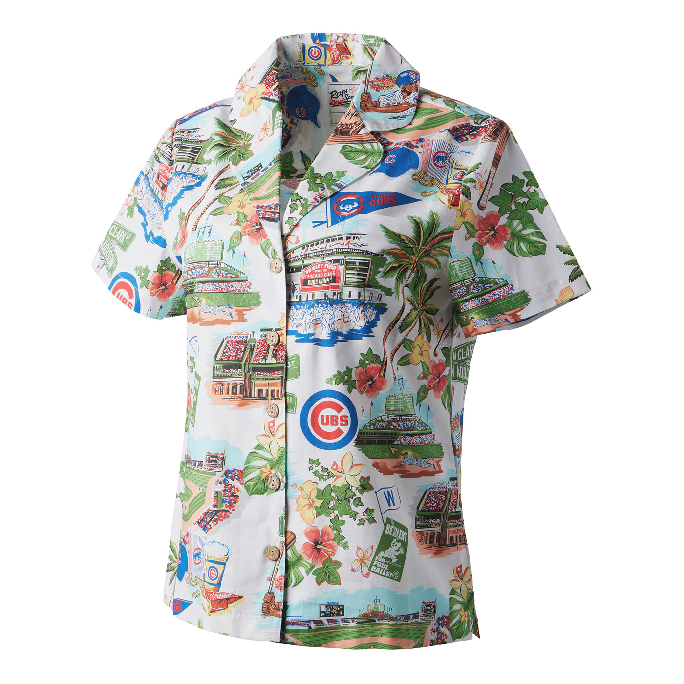 CHICAGO CUBS REYN SPOONER WOMEN'S SCENIC WRIGLEY FIELD HAWAIIAN SHIRT