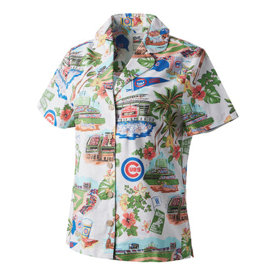CHICAGO CUBS REYN SPOONER WOMEN'S SCENIC WRIGLEY FIELD HAWAIIAN SHIRT