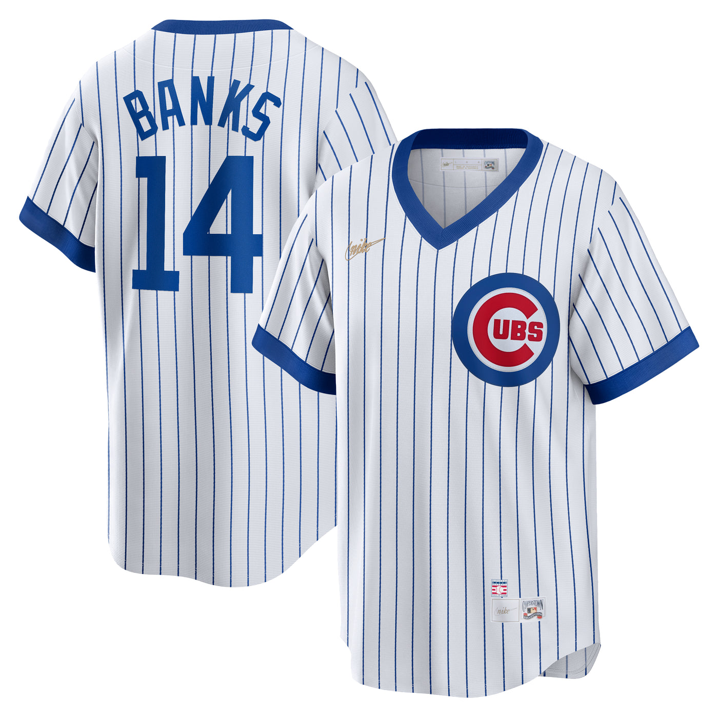 CHICAGO CUBS NIKE MEN'S BULLSEYE PINSTRIPE BANKS V-NECK