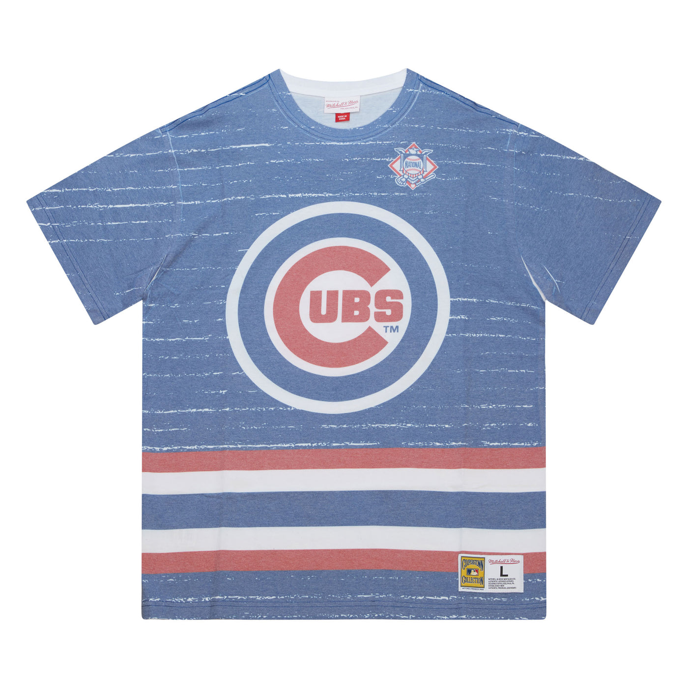 CHICAGO CUBS MITCHELL & NESS MEN'S BULLSEYE JUMBO LOGO FADED TEE