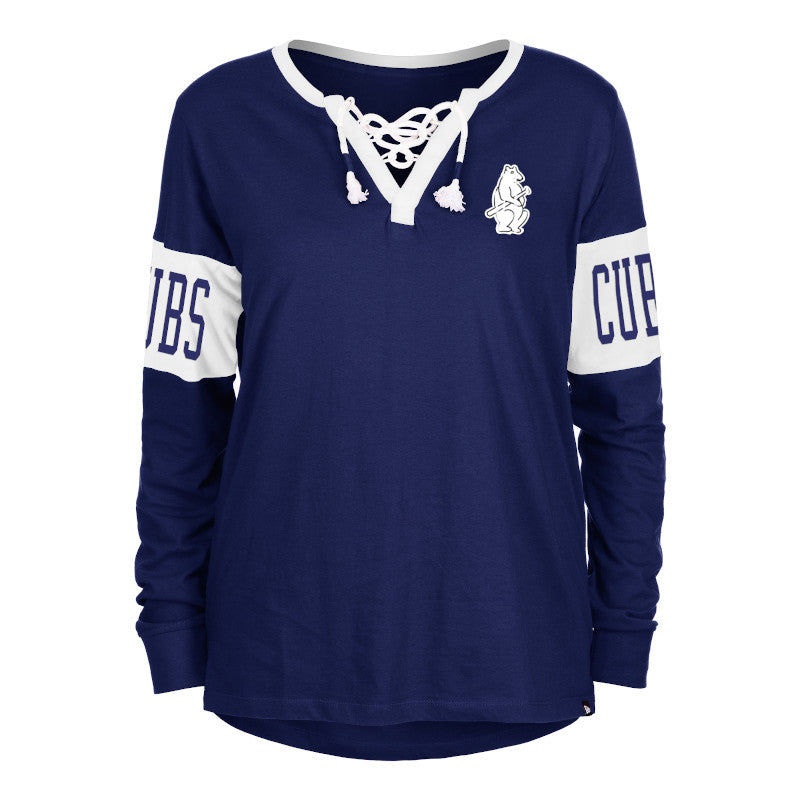 CHICAGO CUBS NEW ERA WOMEN'S 1914 NAVY LACE UP LONG SLEEVE TEE