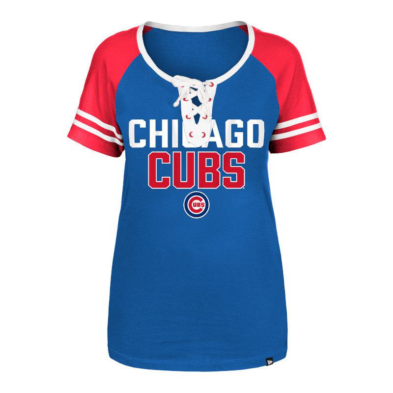 CHICAGO CUBS NEW ERA WOMEN'S LACE UP BLUE AND RED TEE
