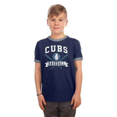 CHICAGO CUBS NEW ERA YOUTH 1914 CROSSING BATS NAVY RINGER TEE