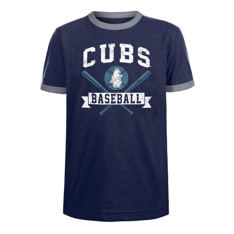 CHICAGO CUBS NEW ERA YOUTH 1914 CROSSING BATS NAVY RINGER TEE