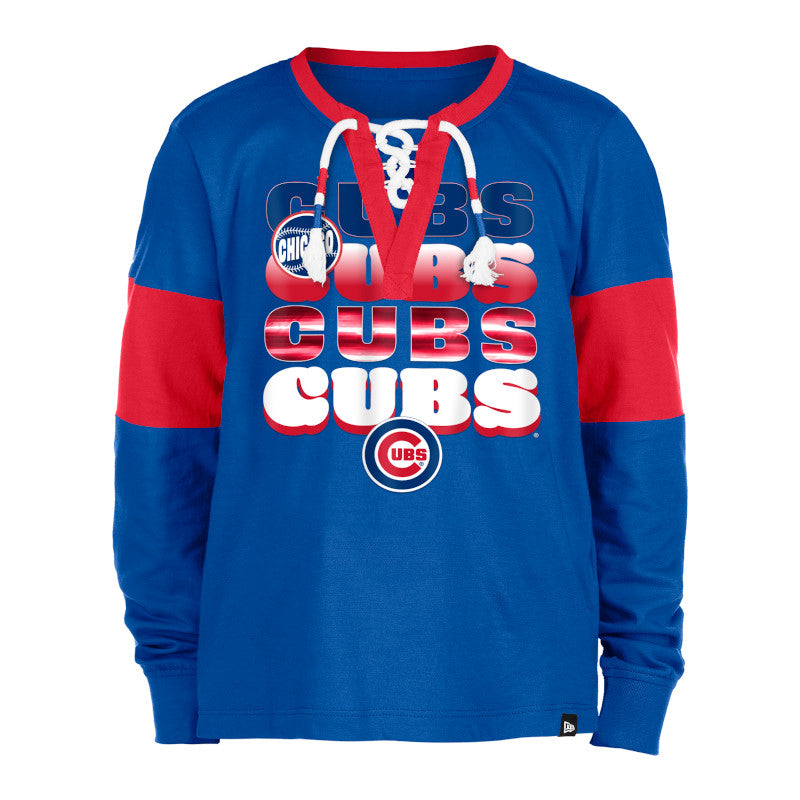 CHICAGO CUBS NEW ERA YOUTH C LOGO BLUE LACE UP LONG SLEEVE TEE