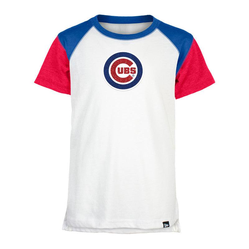 CHICAGO CUBS NEW ERA YOUTH C LOGO WHITE RAGLAN TEE