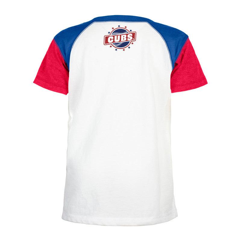 CHICAGO CUBS NEW ERA YOUTH C LOGO WHITE RAGLAN TEE