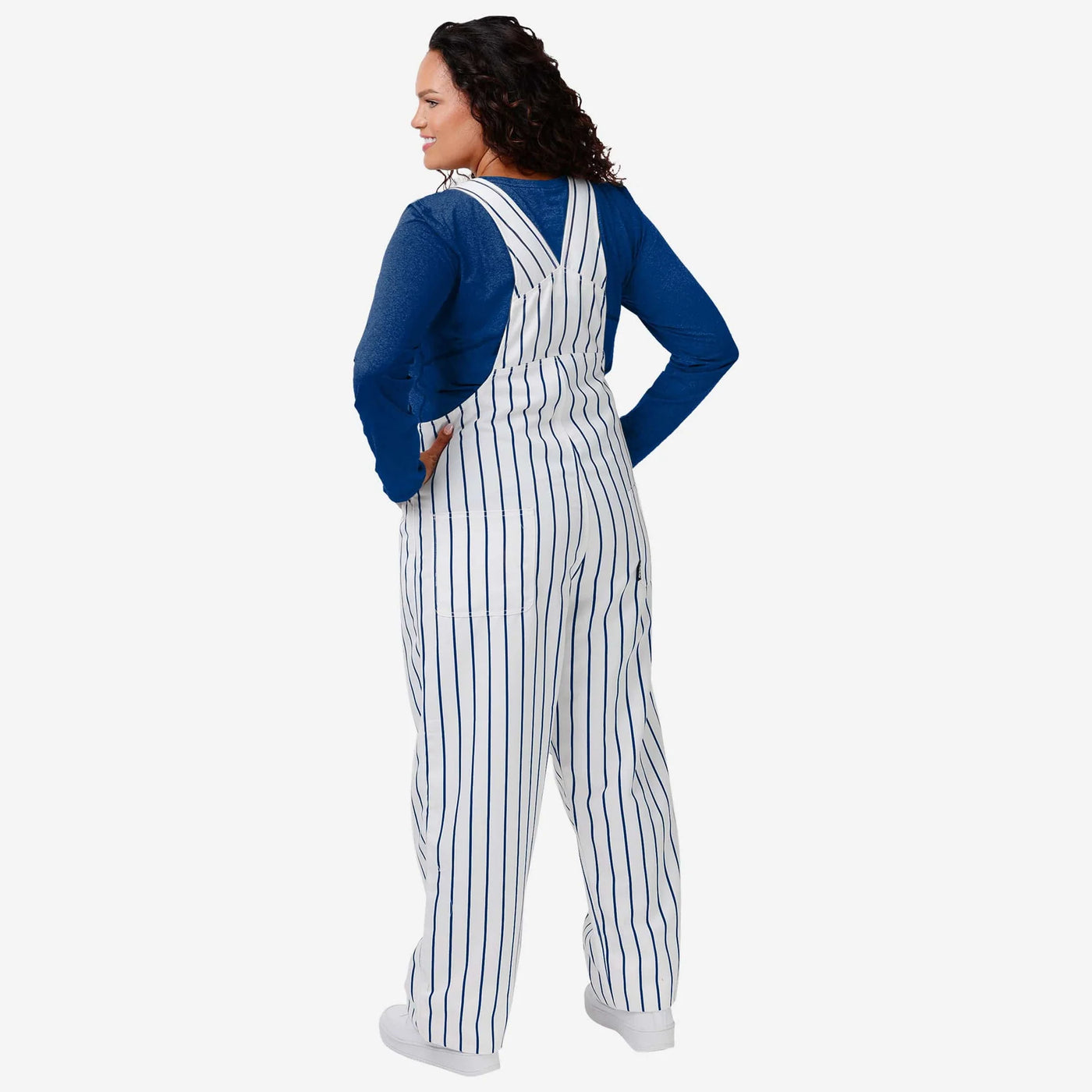 CHICAGO CUBS WOMEN'S BULLSEYE LOGO PINSTRIPE BIB OVERALLS