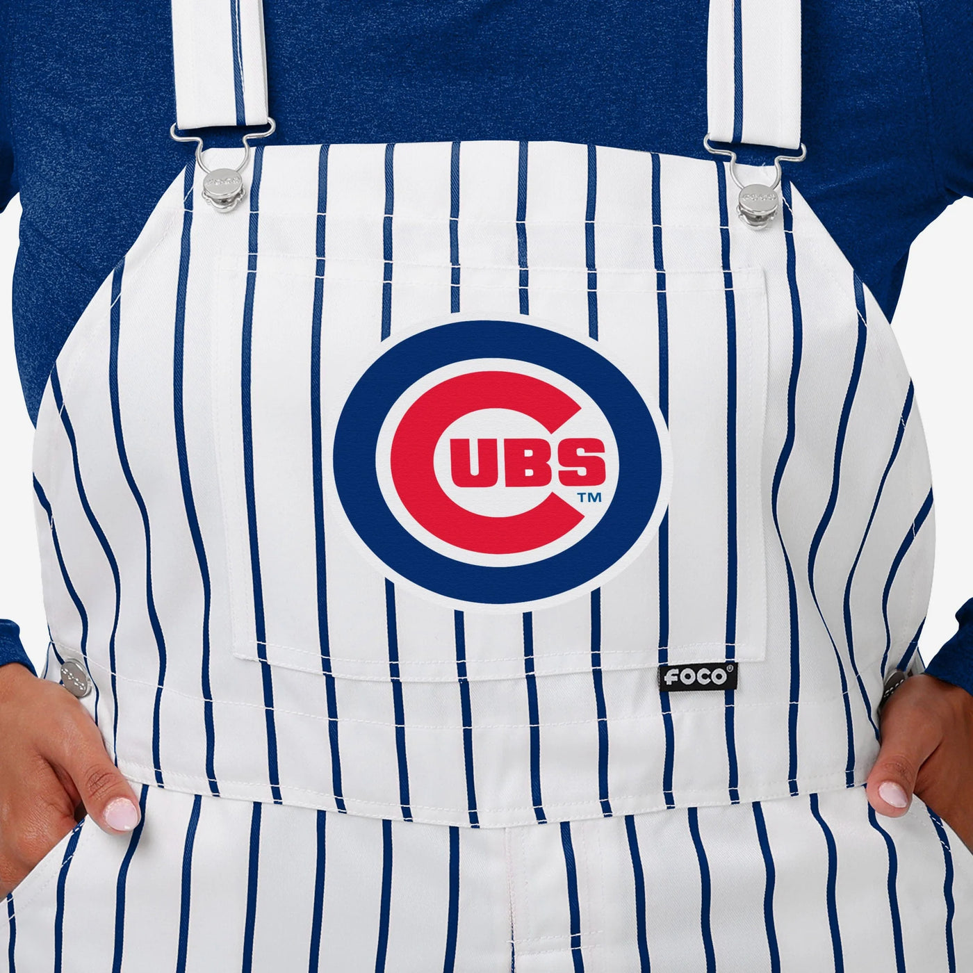 CHICAGO CUBS WOMEN'S BULLSEYE LOGO PINSTRIPE BIB OVERALLS