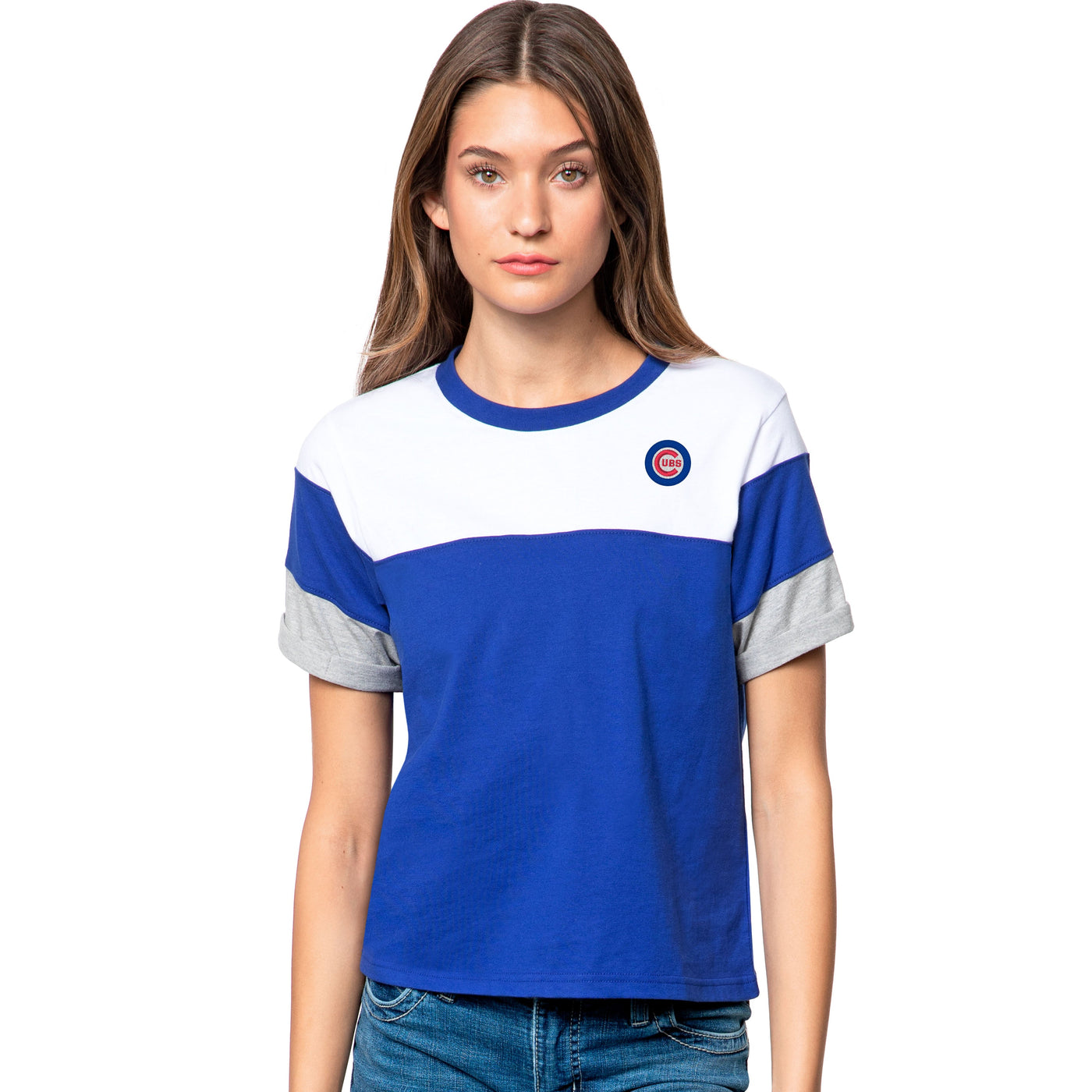 CHICAGO CUBS ANTIGUA WOMEN'S COLOR BLOCK TEE