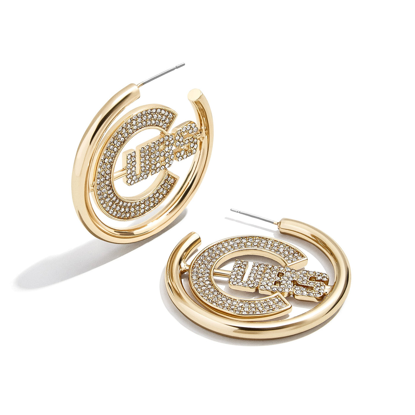 CHICAGO CUBS BAUBLE BAR BULLSEYE LOGO GOLD HOOP EARRINGS