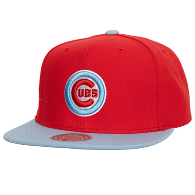 CHICAGO CUBS MITCHELL & NESS BULLSEYE LOGO RED SNAPBACK CAP