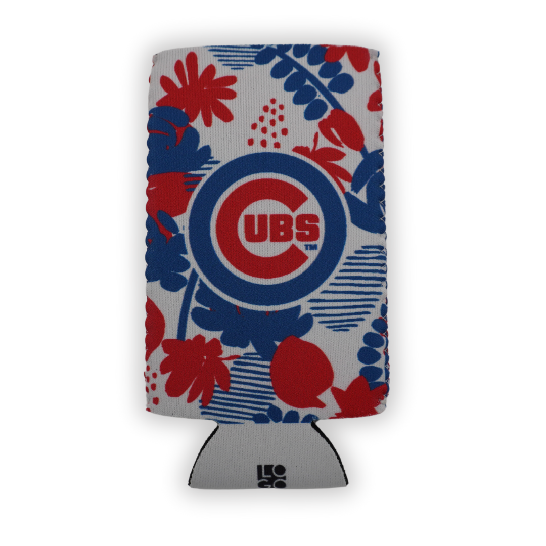 CHICAGO CUBS C LOGO RED AND BLUE FLORAL SLIM CAN KOOZIE