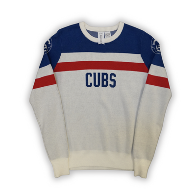 CHICAGO CUBS LUSSO WOMEN'S RED WHITE AND BLUE STRIPED SWEATER
