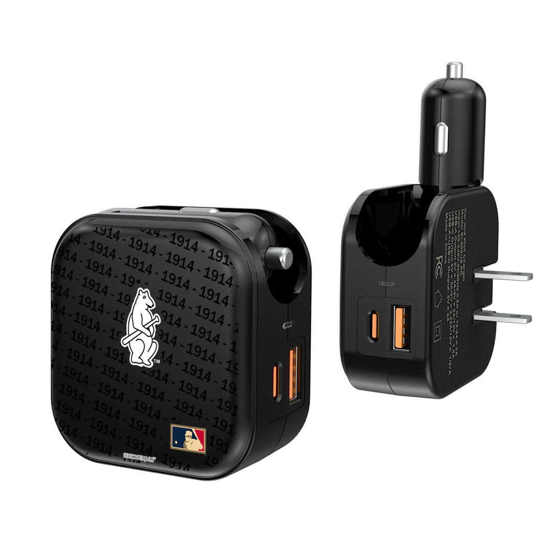 Chicago Cubs 1914 - Cooperstown Collection Text Backdrop 2 in 1 USB A/C Charger Chargers and Powerbanks Keyscaper
