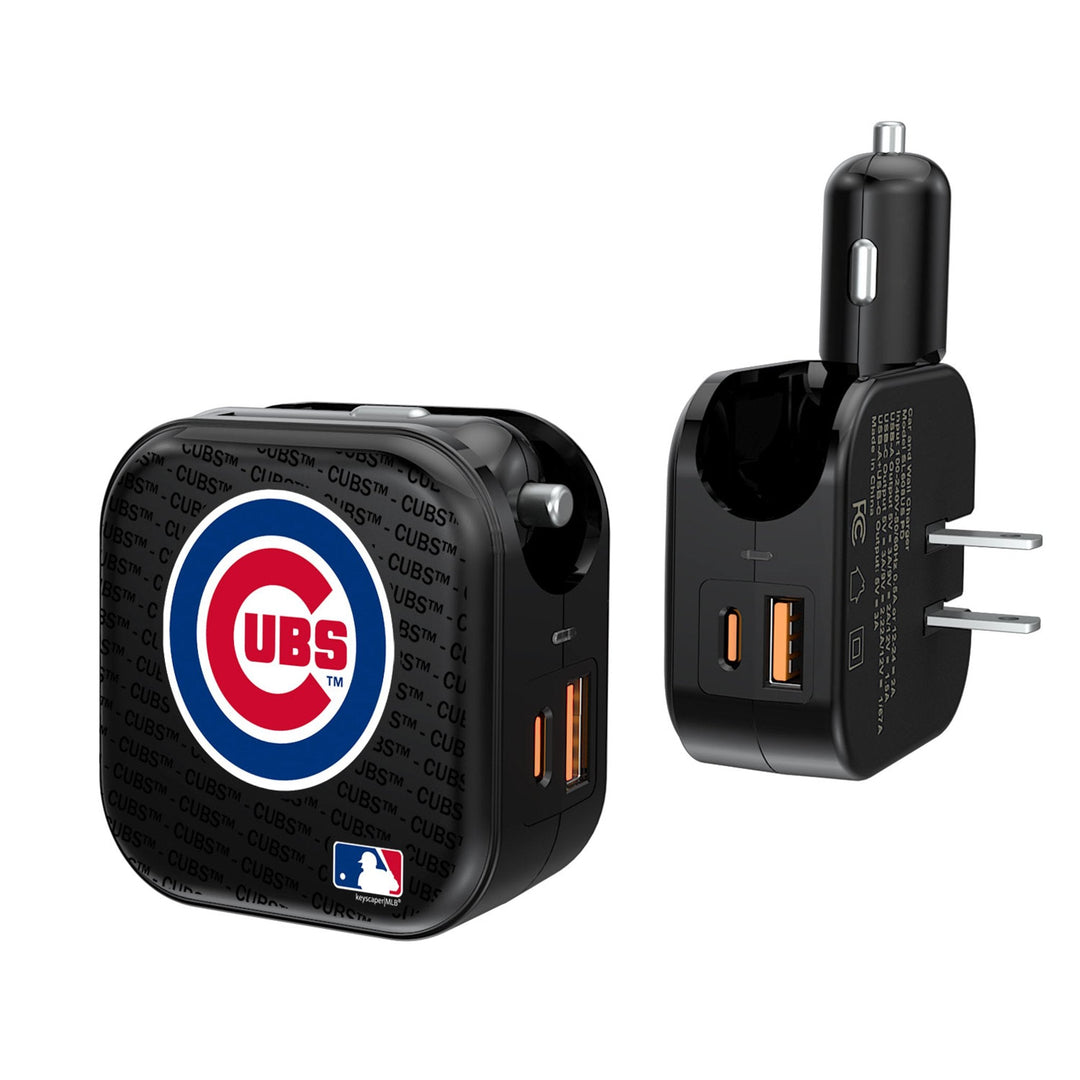 Chicago Cubs Text Backdrop 2 in 1 USB A/C Charger Chargers and Powerbanks Keyscaper