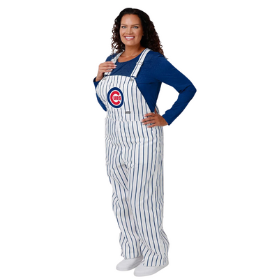 CHICAGO CUBS WOMEN'S BULLSEYE LOGO PINSTRIPE BIB OVERALLS