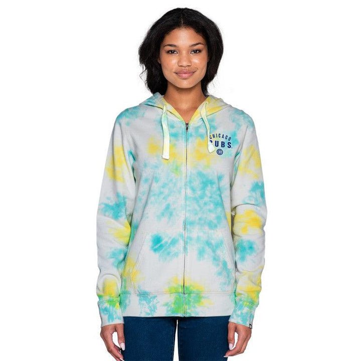 CHICAGO CUBS NEW ERA WOMEN'S TEAL AND YELLOW TIE DYE HOODIE Sweatshirts & Hoodies NEW ERA CAP COMPANY INC