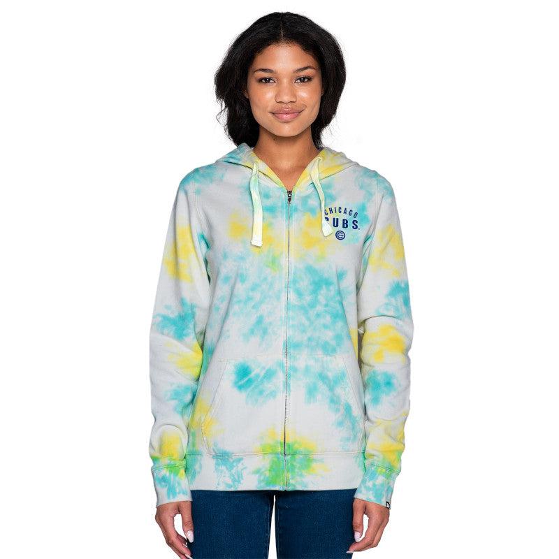 CHICAGO CUBS WOMEN'S TEAL AND YELLOW TIE DYE HOODIE - Ivy Shop