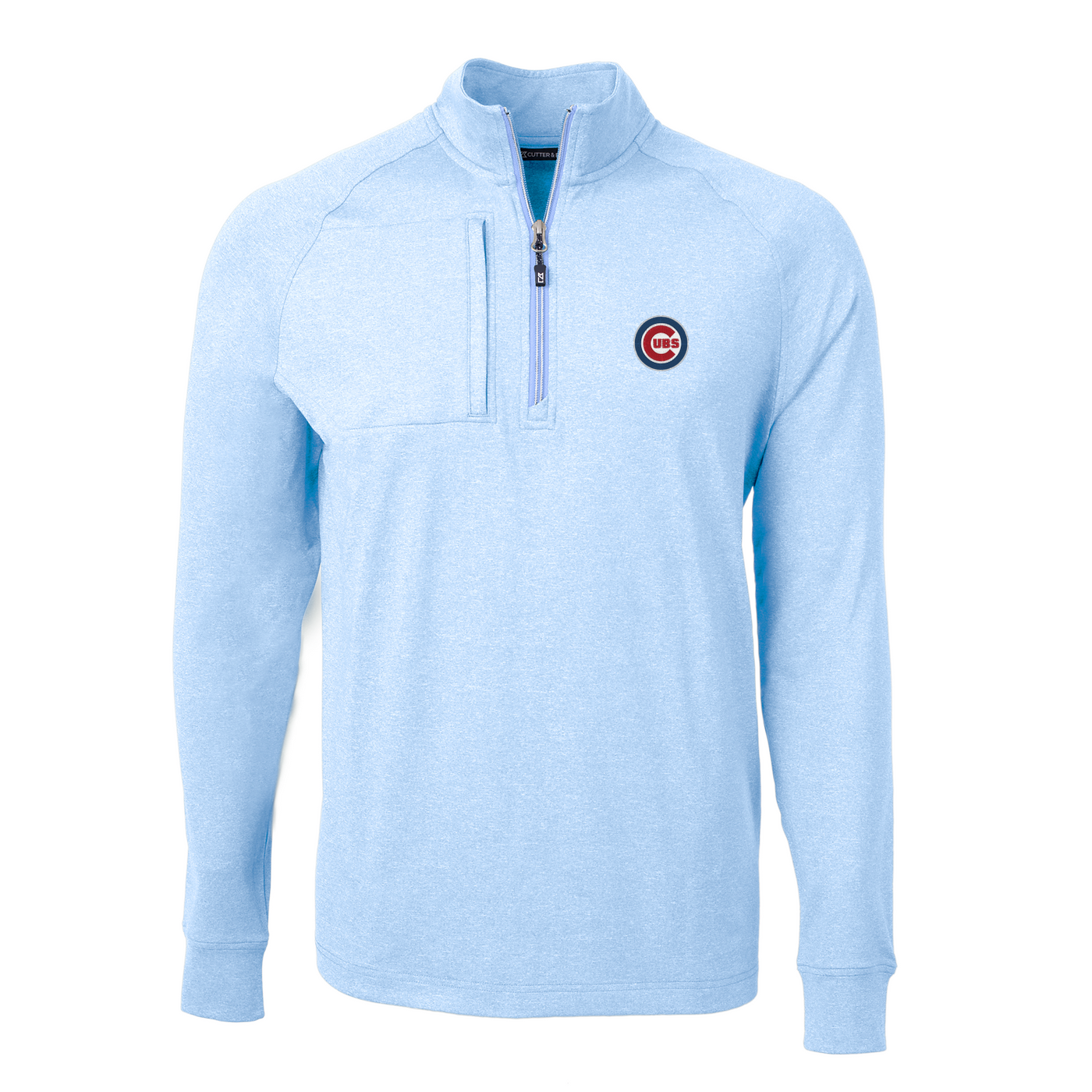 CHICAGO CUBS CUTTER & BUCK MEN'S HEATH LIGHT BLUE PARTIAL ZIP
