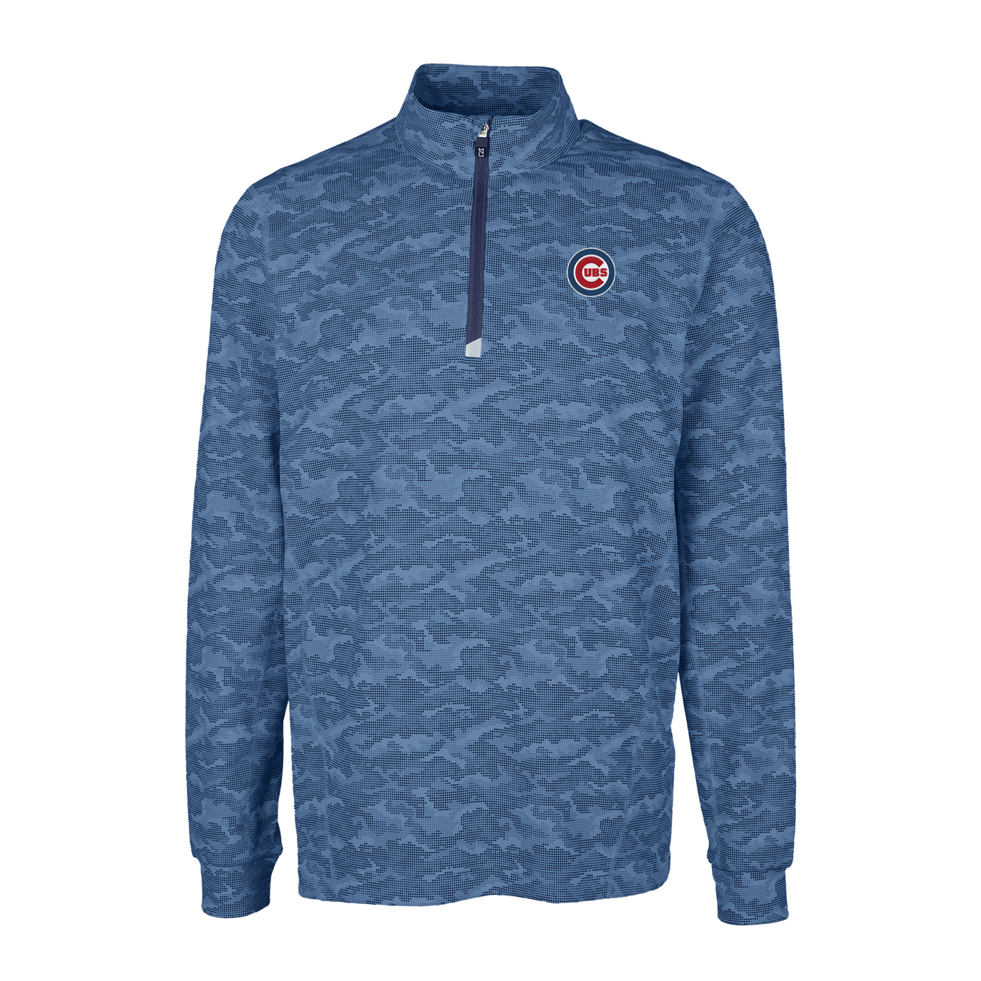 CHICAGO CUBS CUTTER & BUCK MEN'S TRAVERSE CAMO BLUE PARTIAL ZIP