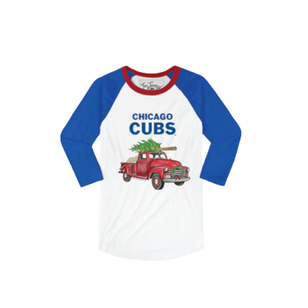 CHICAGO CUBS TINY TURNIP TODDLER RAGLAN RED TRUCK TEE