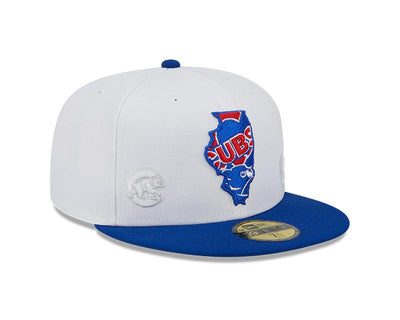 CHICAGO CUBS NEW ERA ILLINOIS WHITE AND ROYAL 59FIFTY FITTED CAP