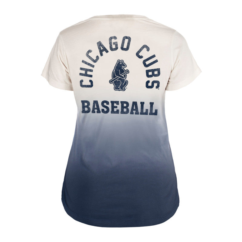 CHICAGO CUBS NEW ERA WOMEN'S 1996 AND 1914 BLUE AND WHITE GRADIENT VNECK TEE