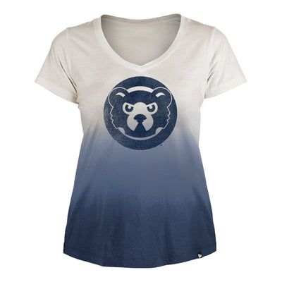 CHICAGO CUBS NEW ERA WOMEN'S 1996 AND 1914 BLUE AND WHITE GRADIENT VNECK TEE