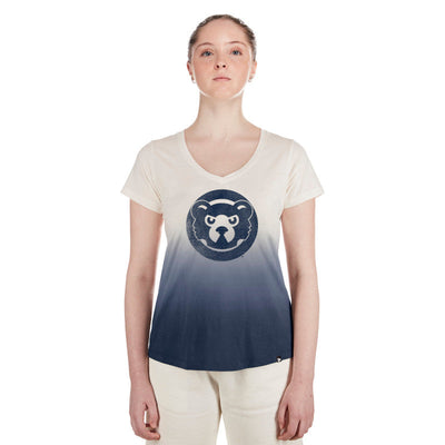 CHICAGO CUBS NEW ERA WOMEN'S 1996 AND 1914 BLUE AND WHITE GRADIENT VNECK TEE