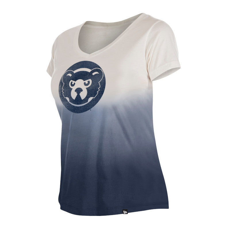 CHICAGO CUBS NEW ERA WOMEN'S 1996 AND 1914 BLUE AND WHITE GRADIENT VNECK TEE