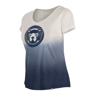 CHICAGO CUBS NEW ERA WOMEN'S 1996 AND 1914 BLUE AND WHITE GRADIENT VNECK TEE