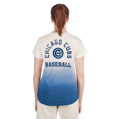 CHICAGO CUBS NEW ERA WOMEN'S BLUE AND WHITE GRADIENT VNECK TEE