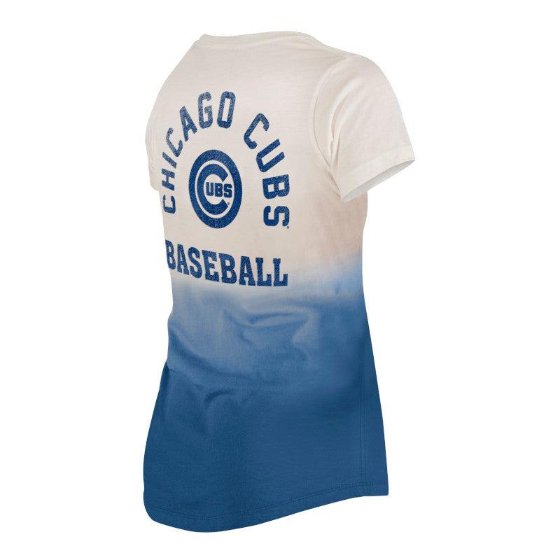 CHICAGO CUBS NEW ERA WOMEN'S BLUE AND WHITE GRADIENT VNECK TEE