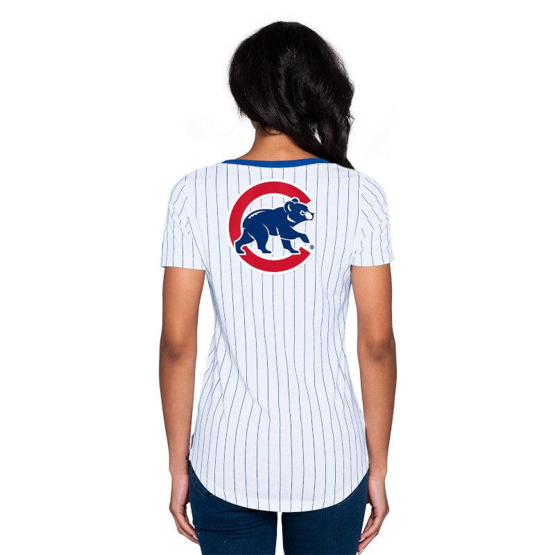 CHICAGO CUBS NEW ERA WOMEN'S PINSTRIPE VNECK TEE
